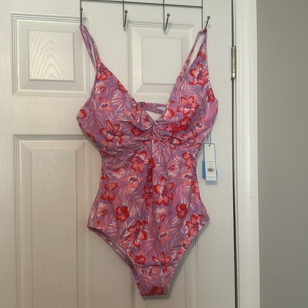 Draper James purple twist front one piece underwire swimsuit XL